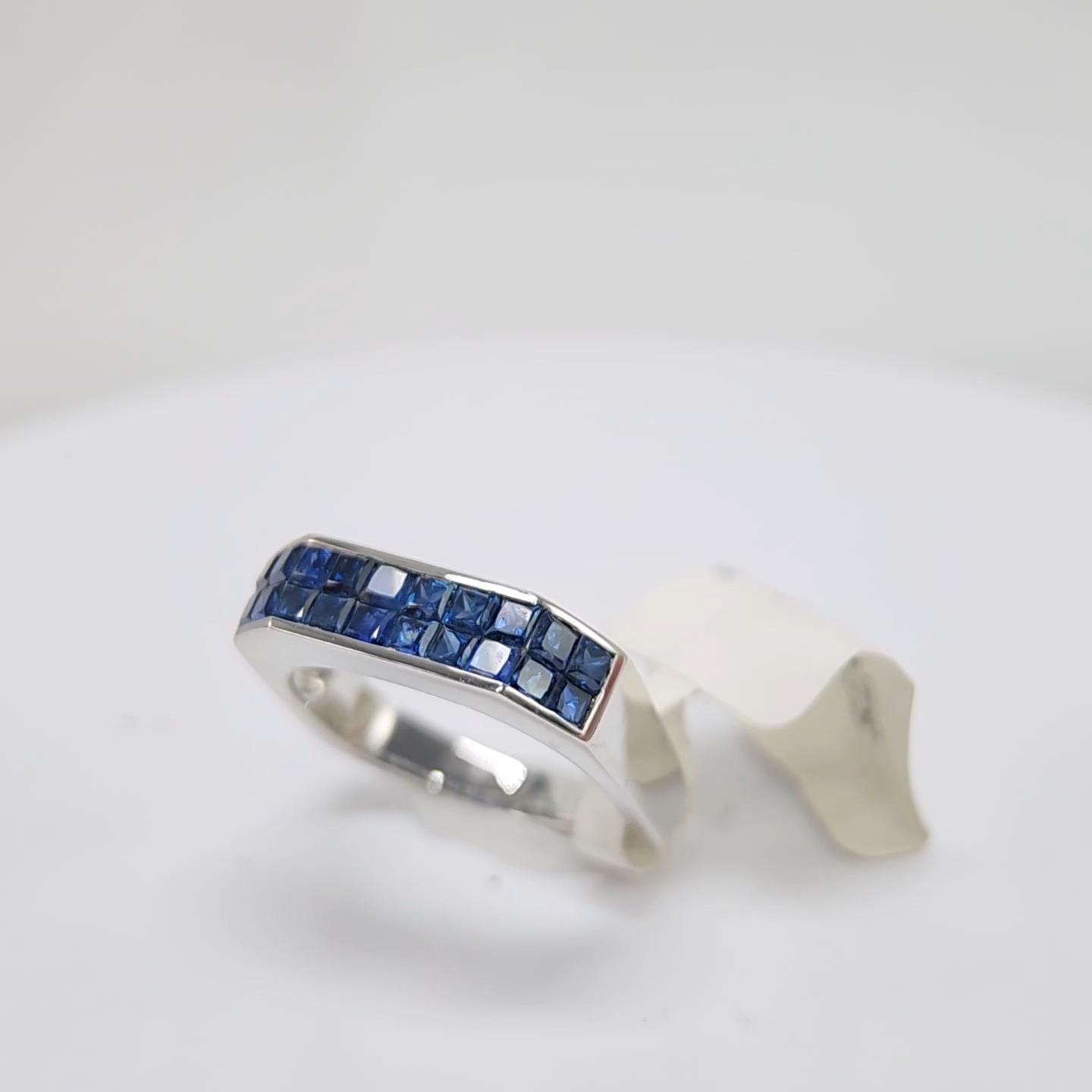 Blue Sapphire Invisible Setting Ring 14 Karat White Gold . 7