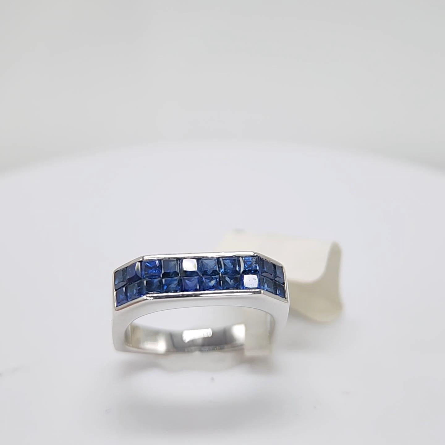 Blue Sapphire Invisible Setting Ring 14 Karat White Gold . 8