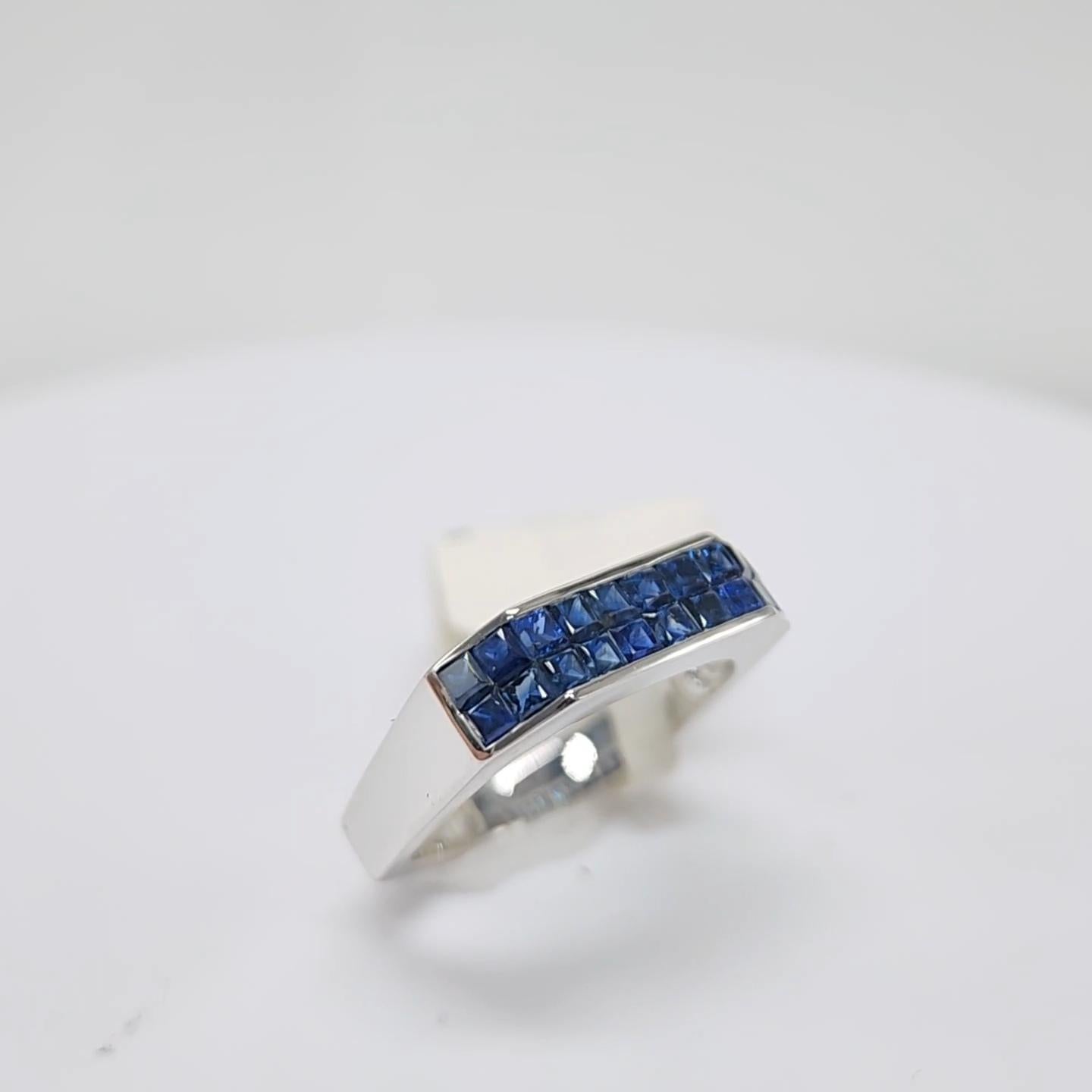 Blue Sapphire Invisible Setting Ring 14 Karat White Gold . 9