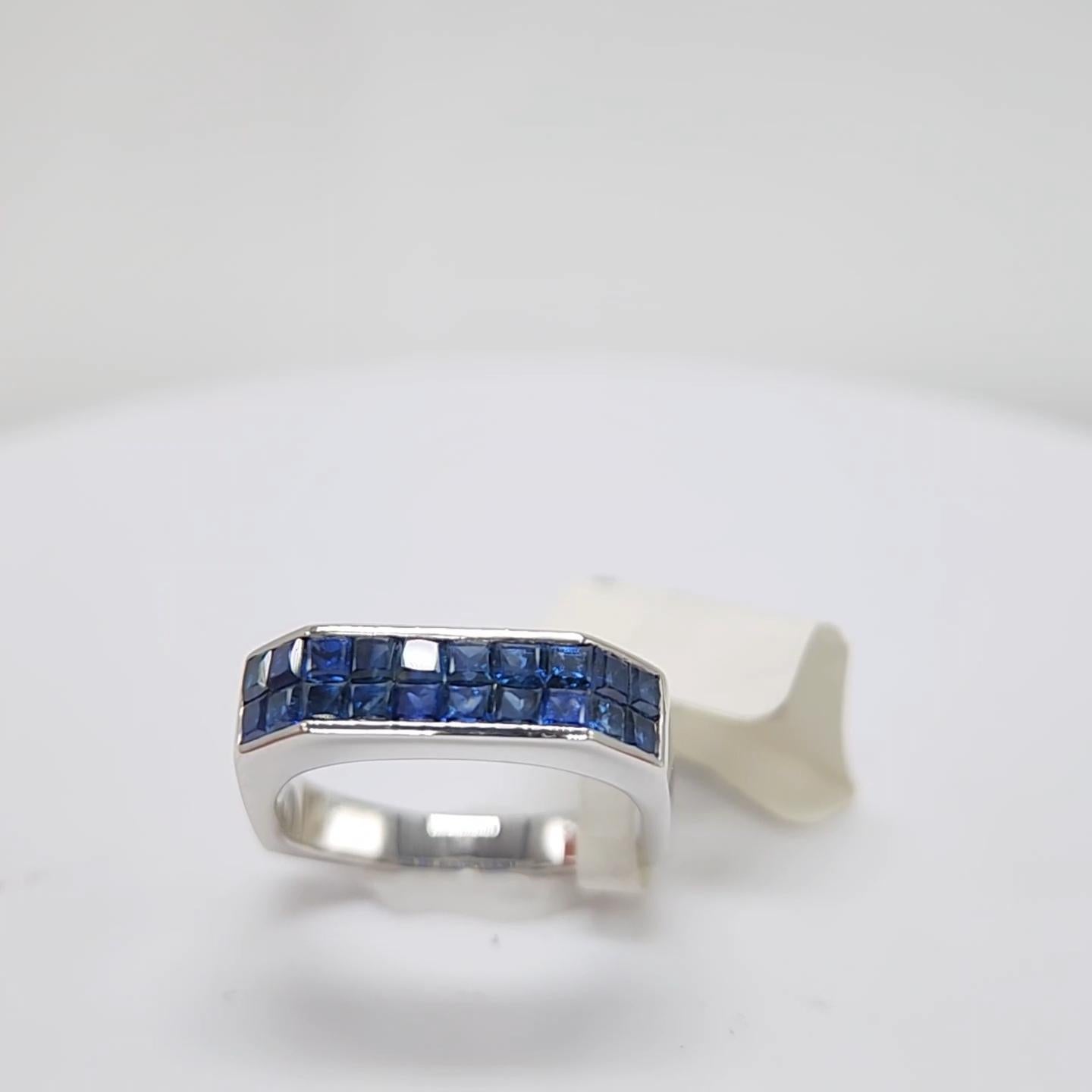 Blue Sapphire Invisible Setting Ring 14 Karat White Gold . 10