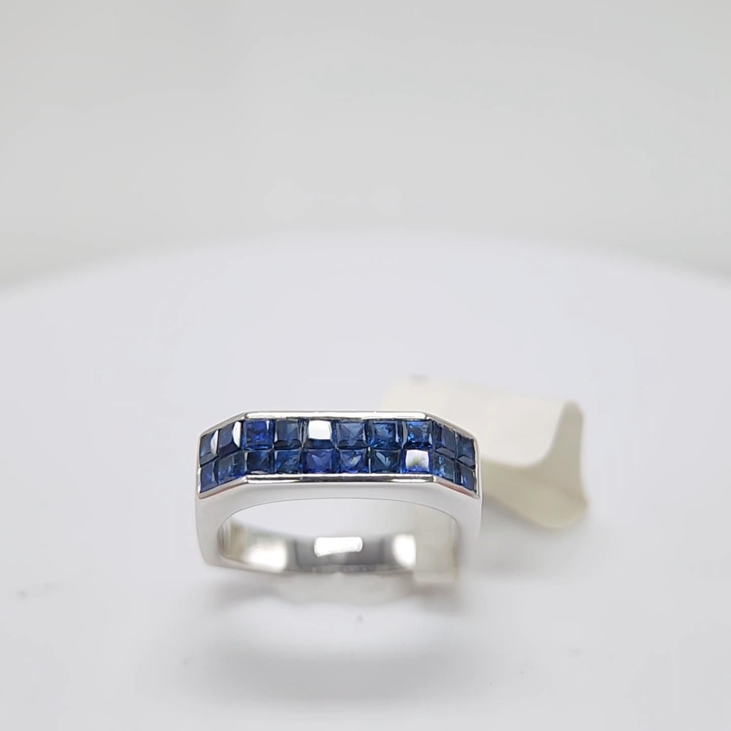 Artisan Blue Sapphire Invisible Setting Ring 14 Karat White Gold .