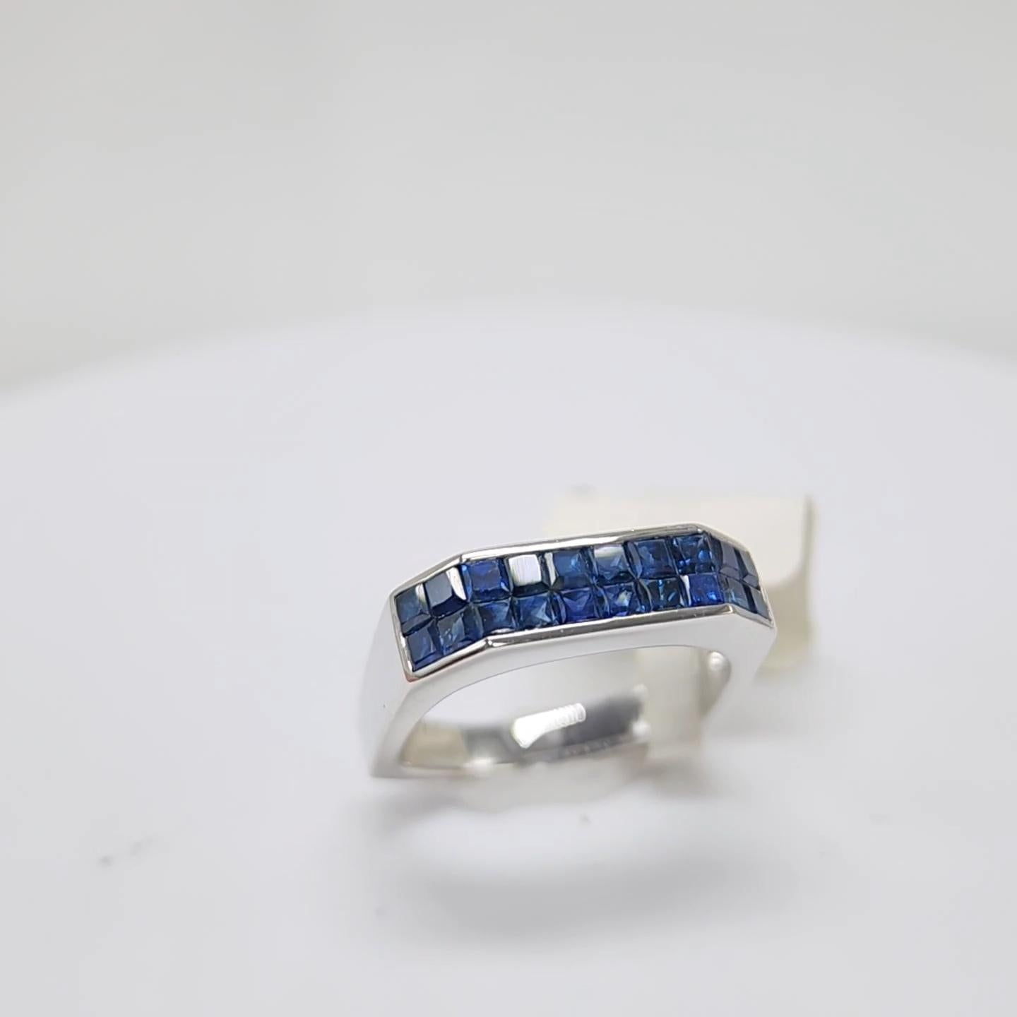 Blue Sapphire Invisible Setting Ring 14 Karat White Gold . 1