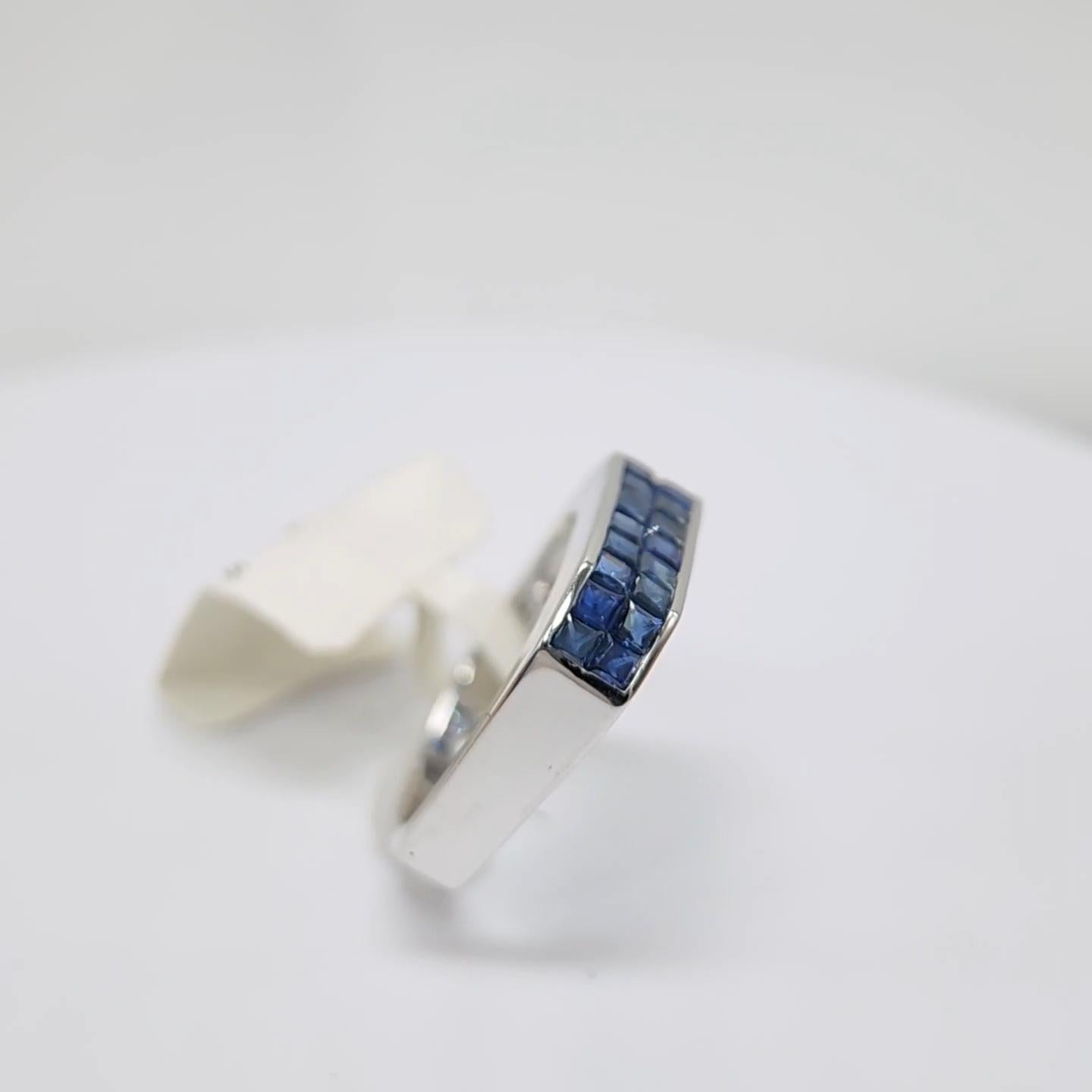 Blue Sapphire Invisible Setting Ring 14 Karat White Gold . 3