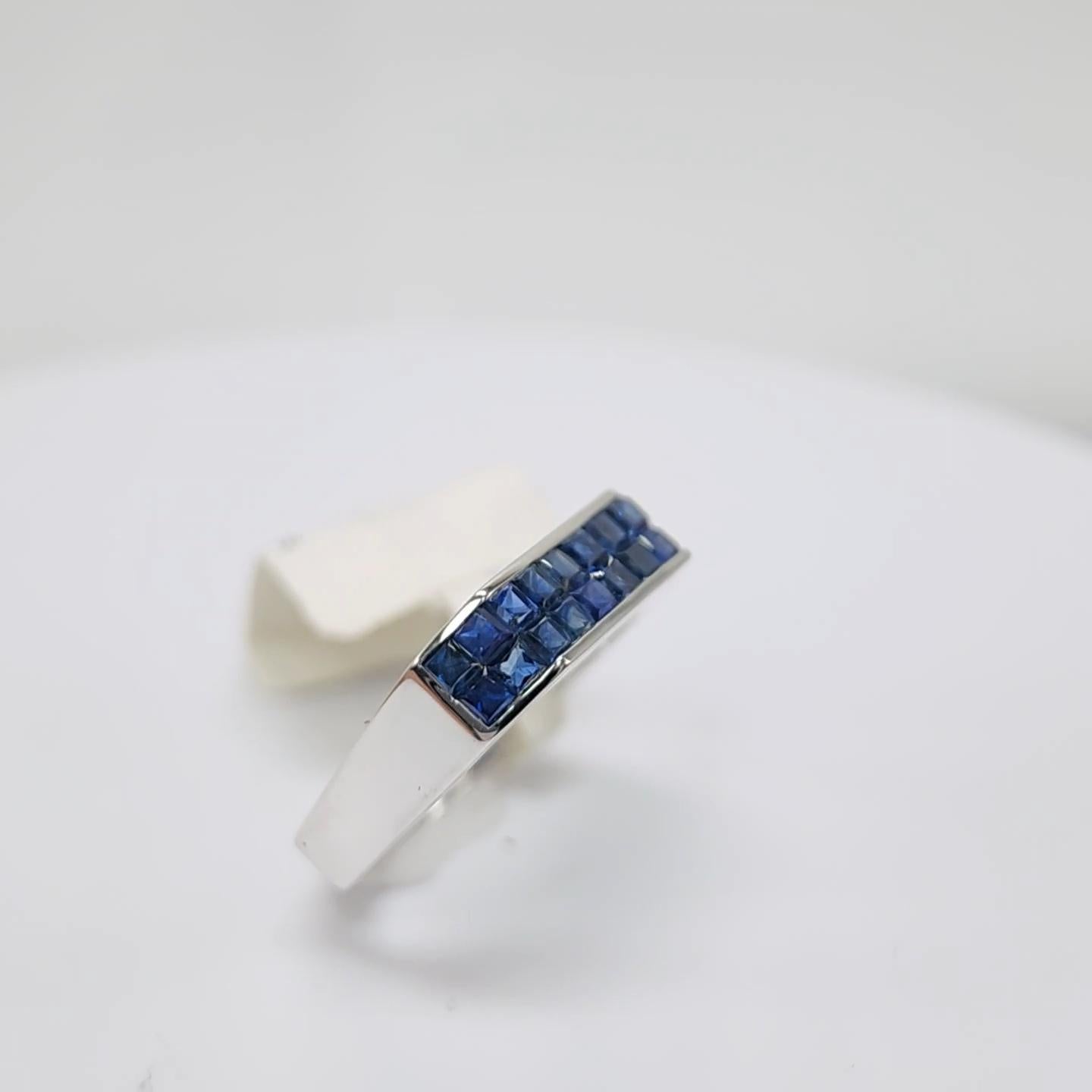 Blue Sapphire Invisible Setting Ring 14 Karat White Gold . 4