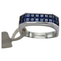 Blue Sapphire Invisible Setting Ring 14 Karat White Gold .