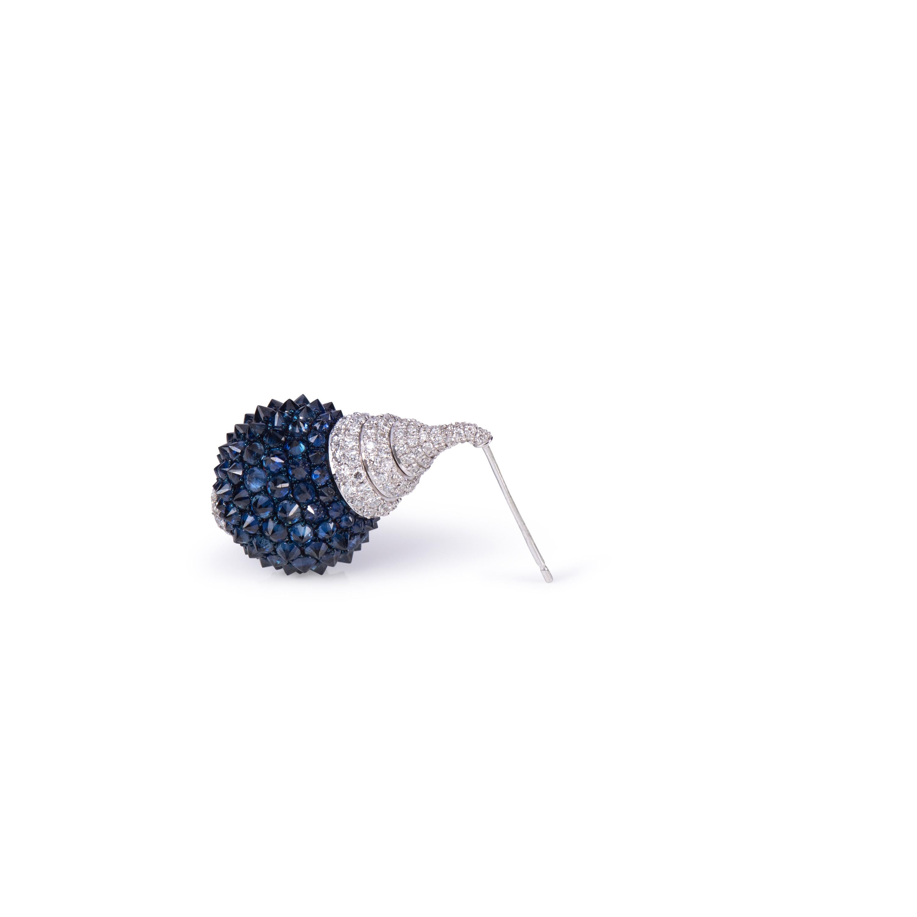  18K White Gold, Blue Sapphire ( 13.62 cts)  Lamp Reverse Setting Diamond Earring