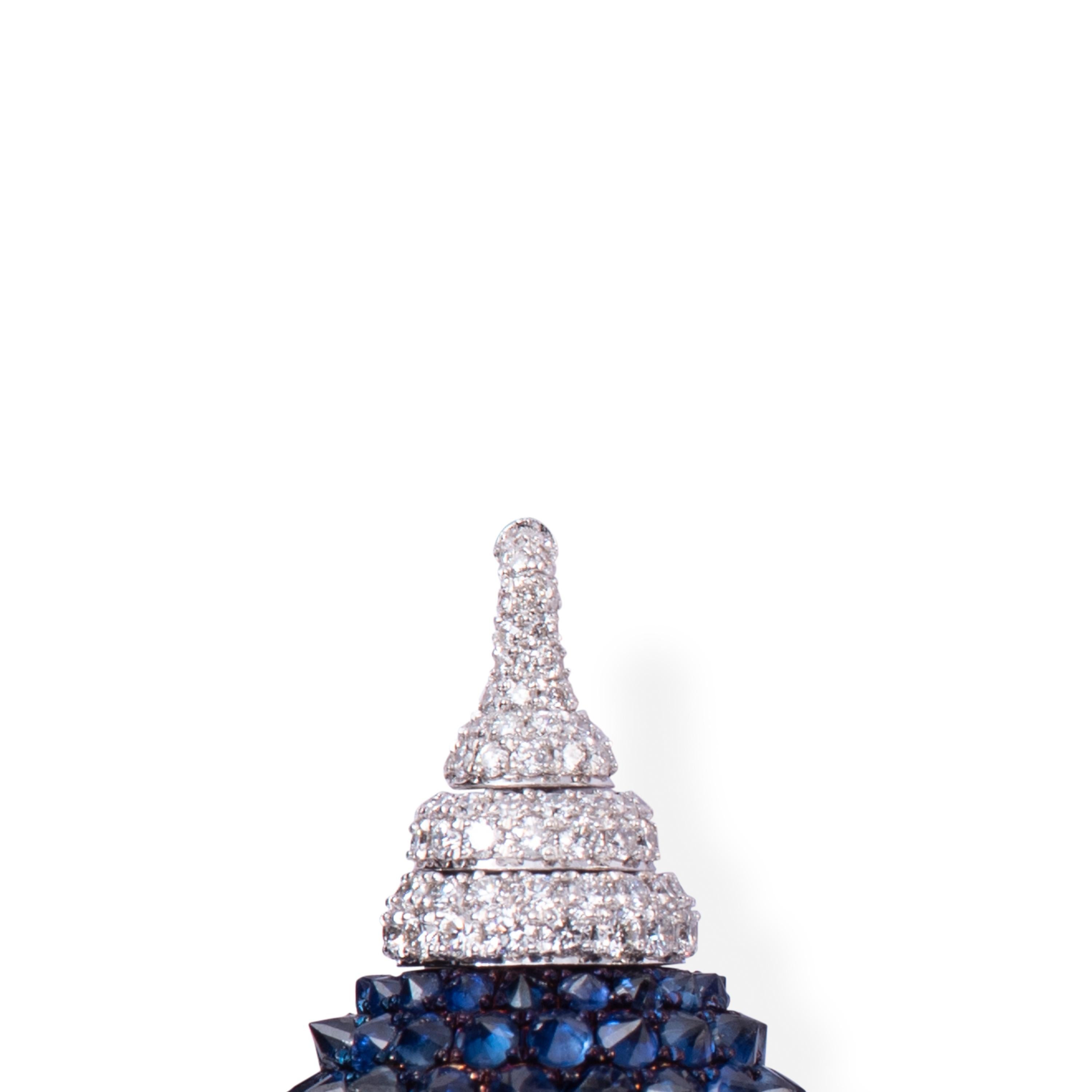 Blue Sapphire Lamp Reverse Setting Diamond Earring In New Condition For Sale In New York, NY