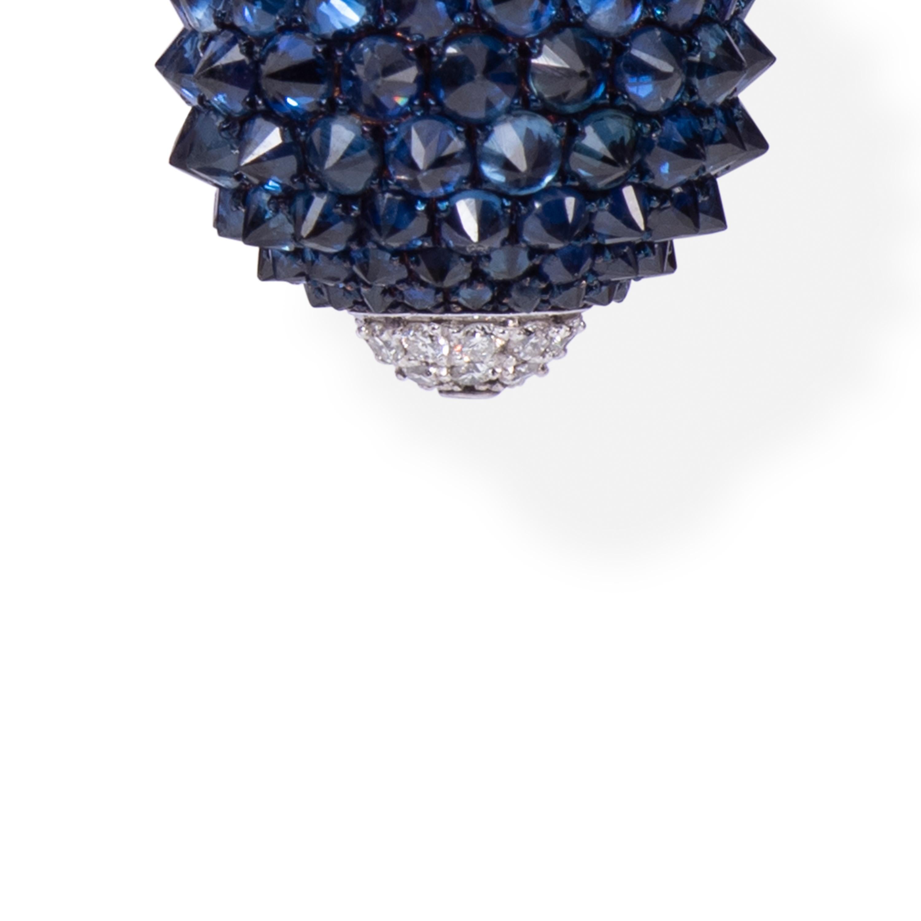 Women's Blue Sapphire Lamp Reverse Setting Diamond Earring For Sale