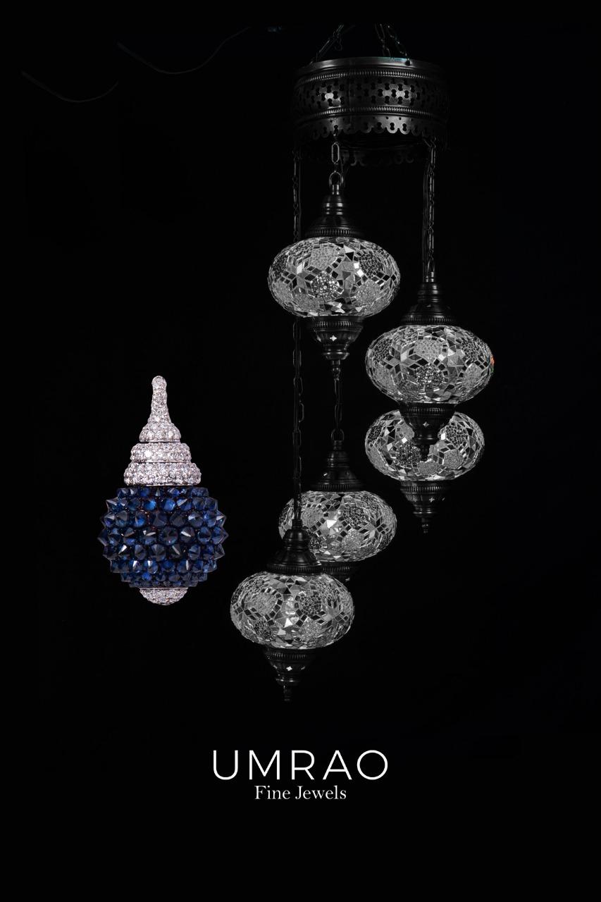 Blue Sapphire Lamp Reverse Setting Diamond Earring For Sale 2