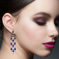 Blue Sapphire Lapis Pearl Diamond Earrings