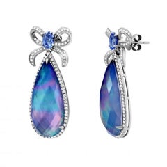 Zaffiro blu Lazurite Perle Diamante Orecchini in oro bianco 14k per lei