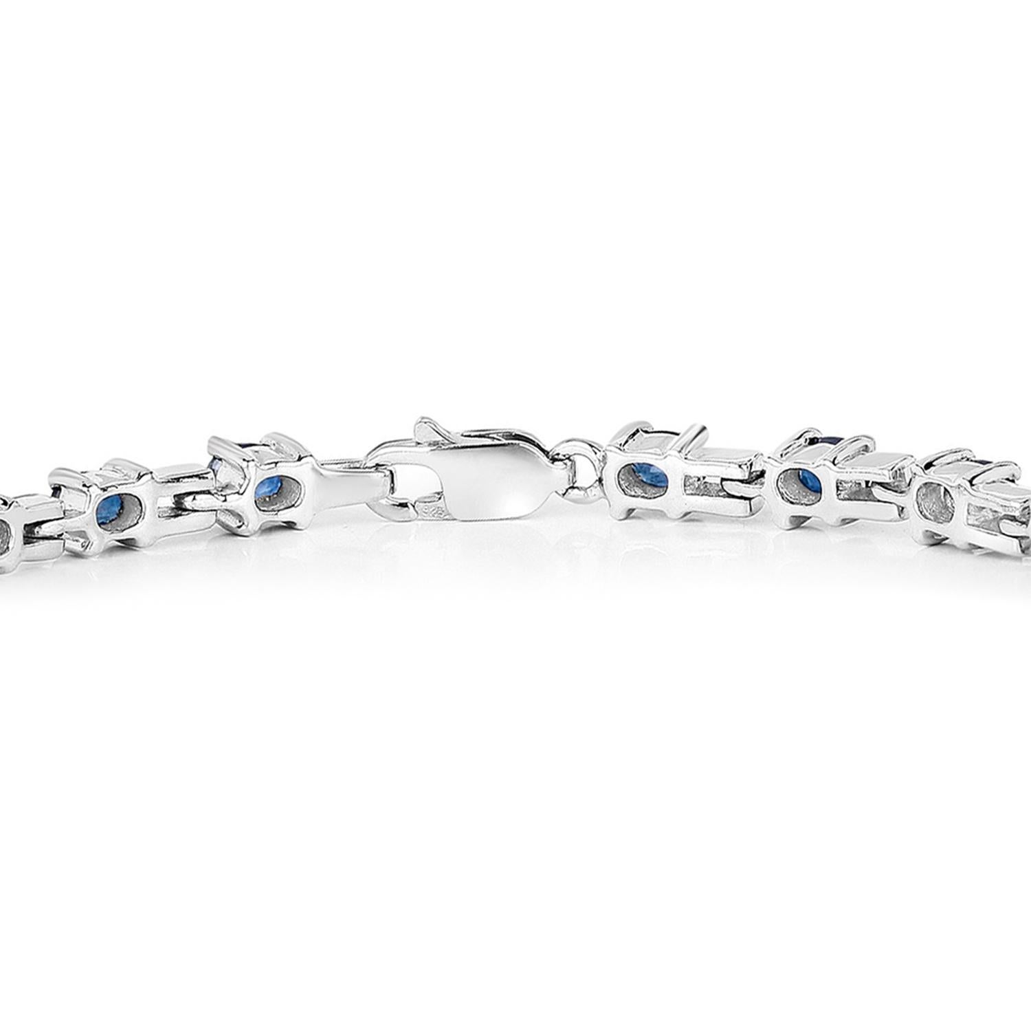 Round Cut Blue Sapphire Link Bracelet 4.4 Carats Sterling Silver For Sale