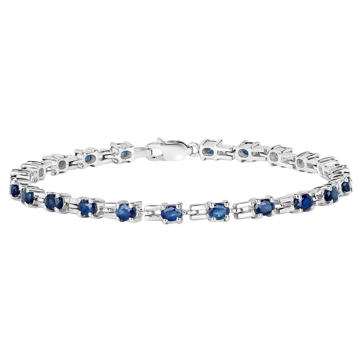 Blue Sapphire Link Bracelet 4.4 Carats Sterling Silver For Sale