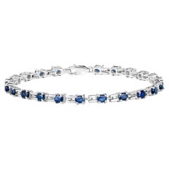 Blue Sapphire Link Bracelet 4.4 Carats Sterling Silver