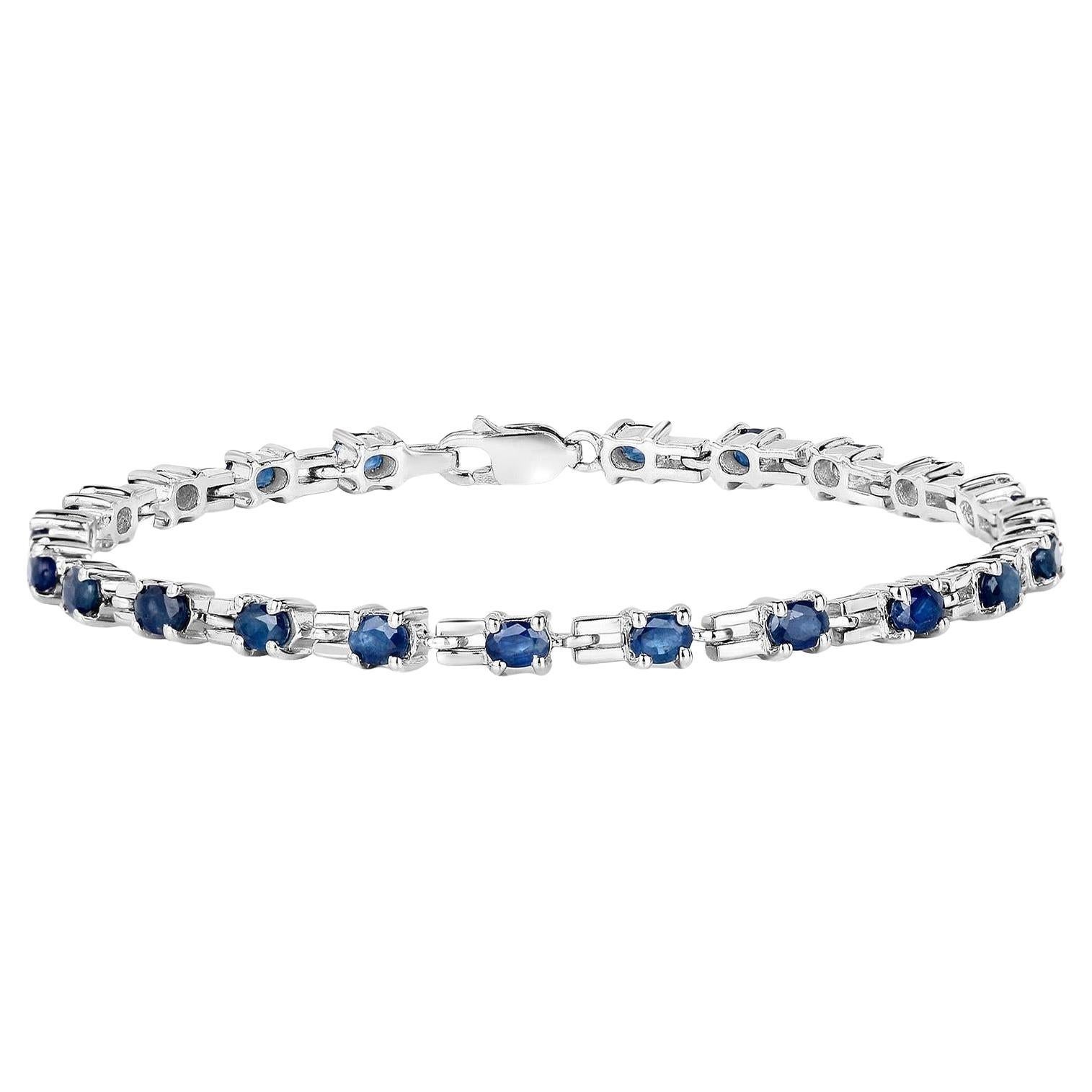Blue Sapphire Link Bracelet 4.4 Carats Sterling Silver For Sale