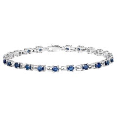 Blue Sapphire Link Bracelet 4.4 Carats Sterling Silver