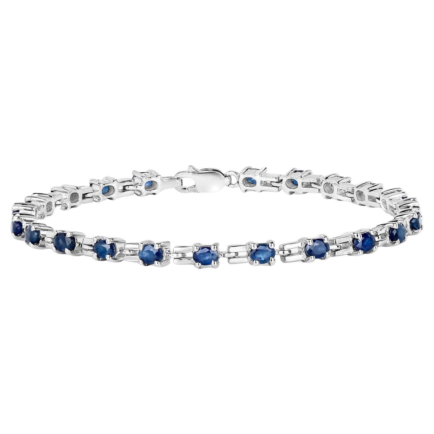 Bracelet à maillons en saphir bleu 4,4 carats en argent sterling
