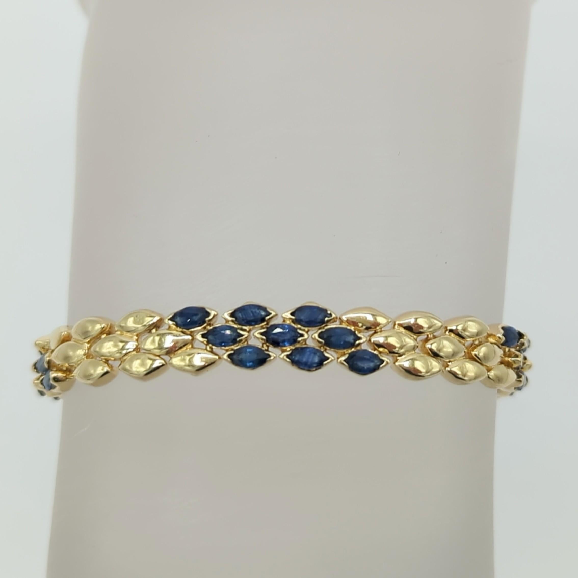 Blauer Saphir A Link Armband aus 14K Gelbgold (Marquiseschliff) im Angebot