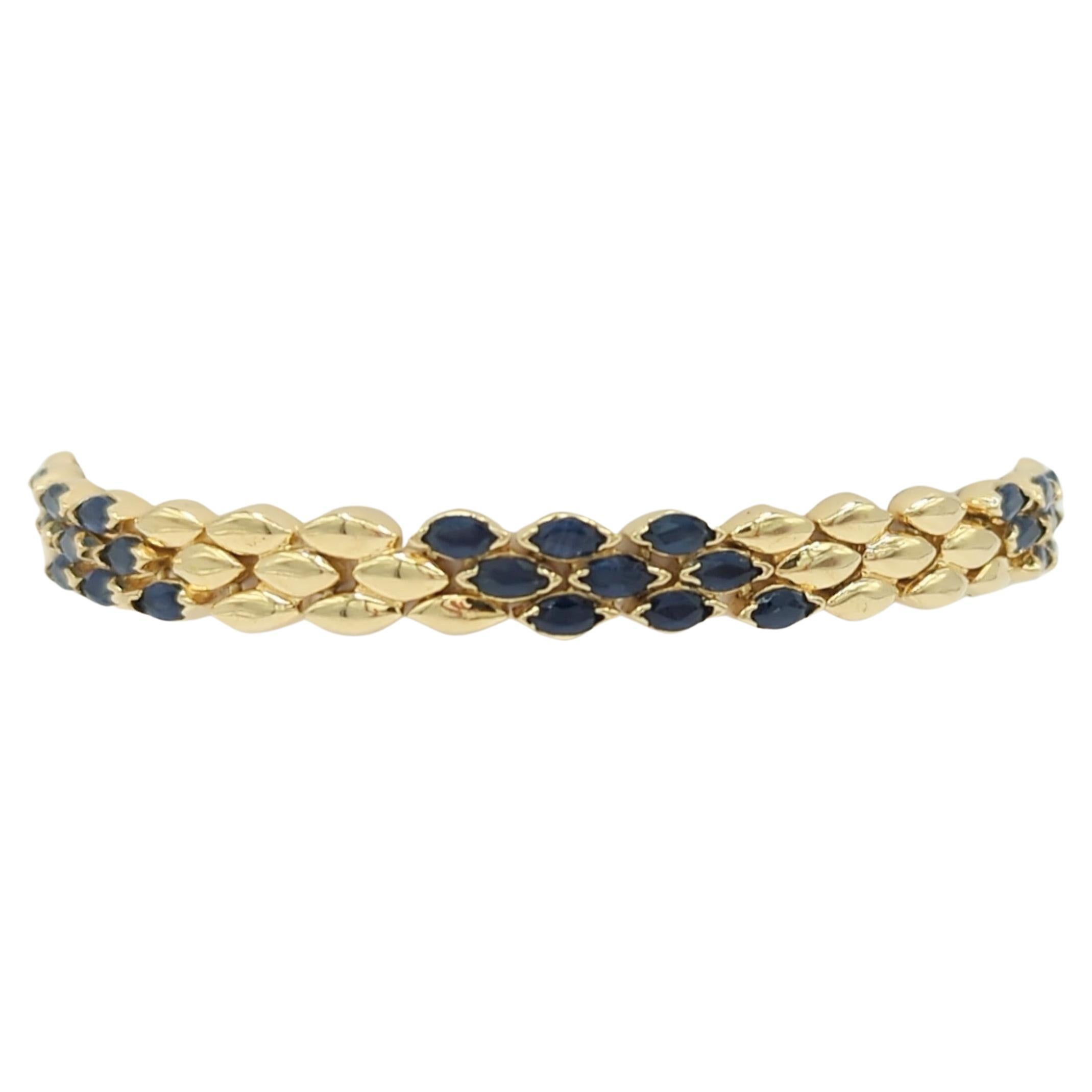 Blue Sapphire Link Bracelet in 14K Yellow Gold For Sale