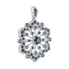 Blue Sapphire & London Blue Topaz Vintage Style Floral Flower Snowflake Pendant