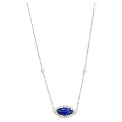 Blue Sapphire Marquise and White Diamond Necklace in 18k White Gold