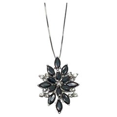Zafiro Azul Corte Marquesa Flor Floral Copo de Nieve Collar Colgante Oro Blanco