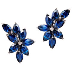 Goshwara Blue Sapphire Marquise And Diamond Earrings