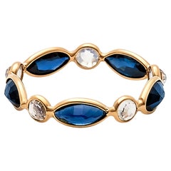 Blue Sapphire Marquise & Rainbow Moonstone Round Ring In 18K Yellow Gold