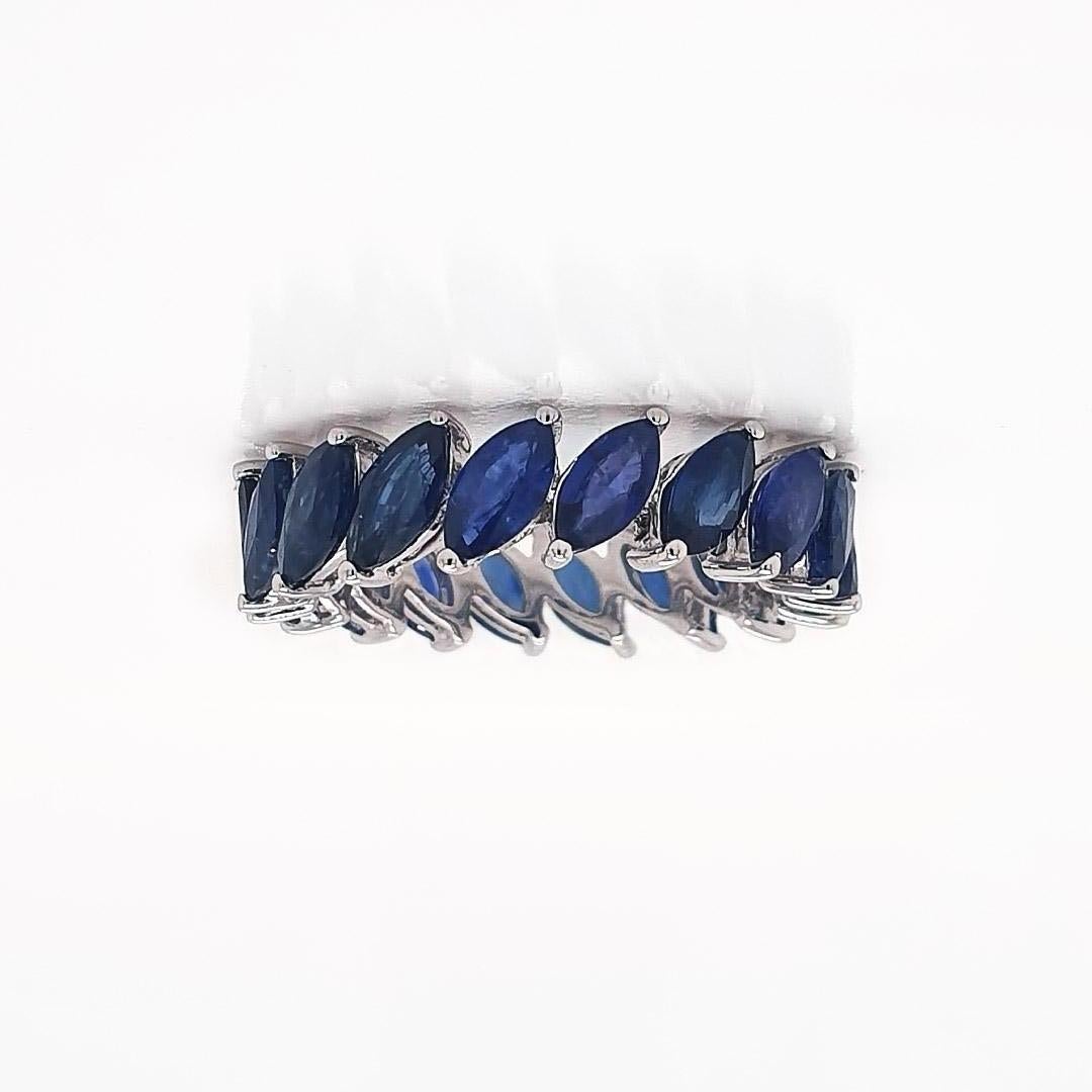Modern Blue Sapphire Marquise Ring 14k Gold For Sale