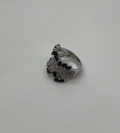 Blue Sapphire Marquise Shape Diamond Pave Set 14K White Gold Statement Band Ring