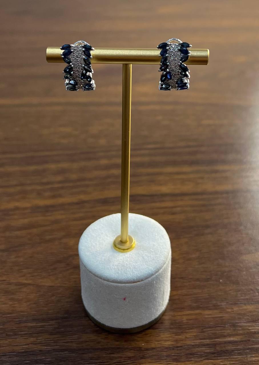 Blue Sapphire Marquise Shape Diamond Pave Set 14K White Gold Statement Earrings For Sale 1