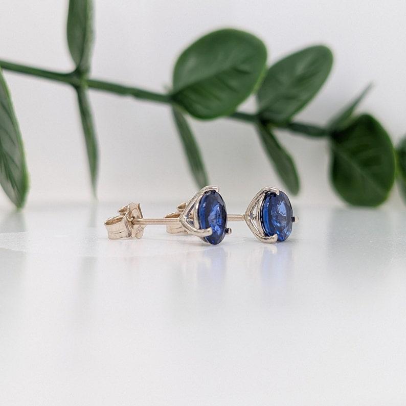 Modern Blue Sapphire Martini Stud Earrings in Solid 14K Gold Round 5mm