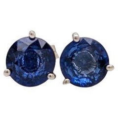 Blue Sapphire Martini Stud Earrings in Solid 14K Gold Round 5mm