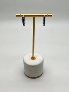 Zafiro Azul Aros Abrazador Medianos Oro Blanco 14K Pendientes Clásicos Statement