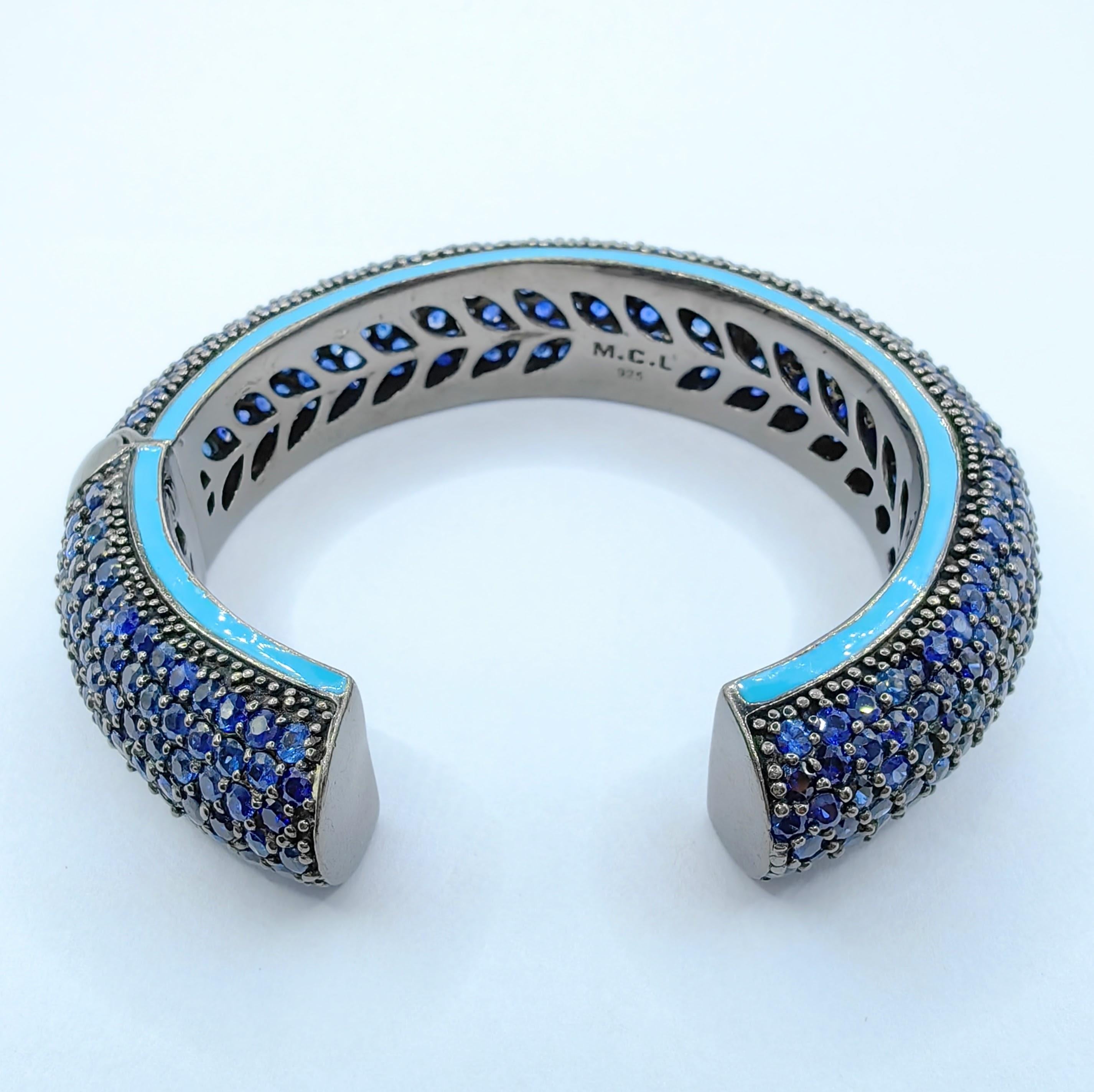 Pulsera brazalete de zafiro azul del mediodía con esmalte azul de plata de ley Contemporáneo