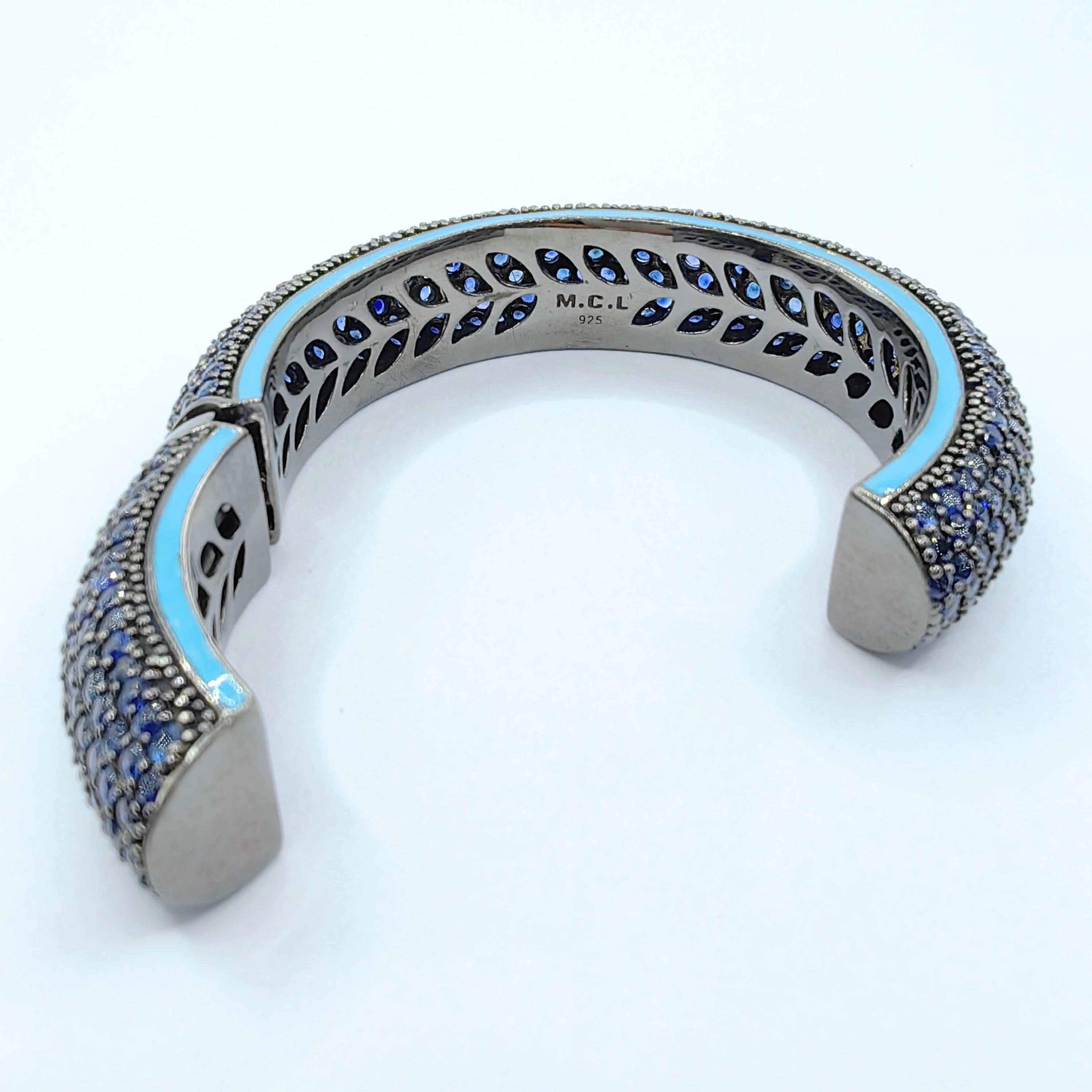 Pulsera brazalete de zafiro azul del mediodía con esmalte azul de plata de ley Corte redondo