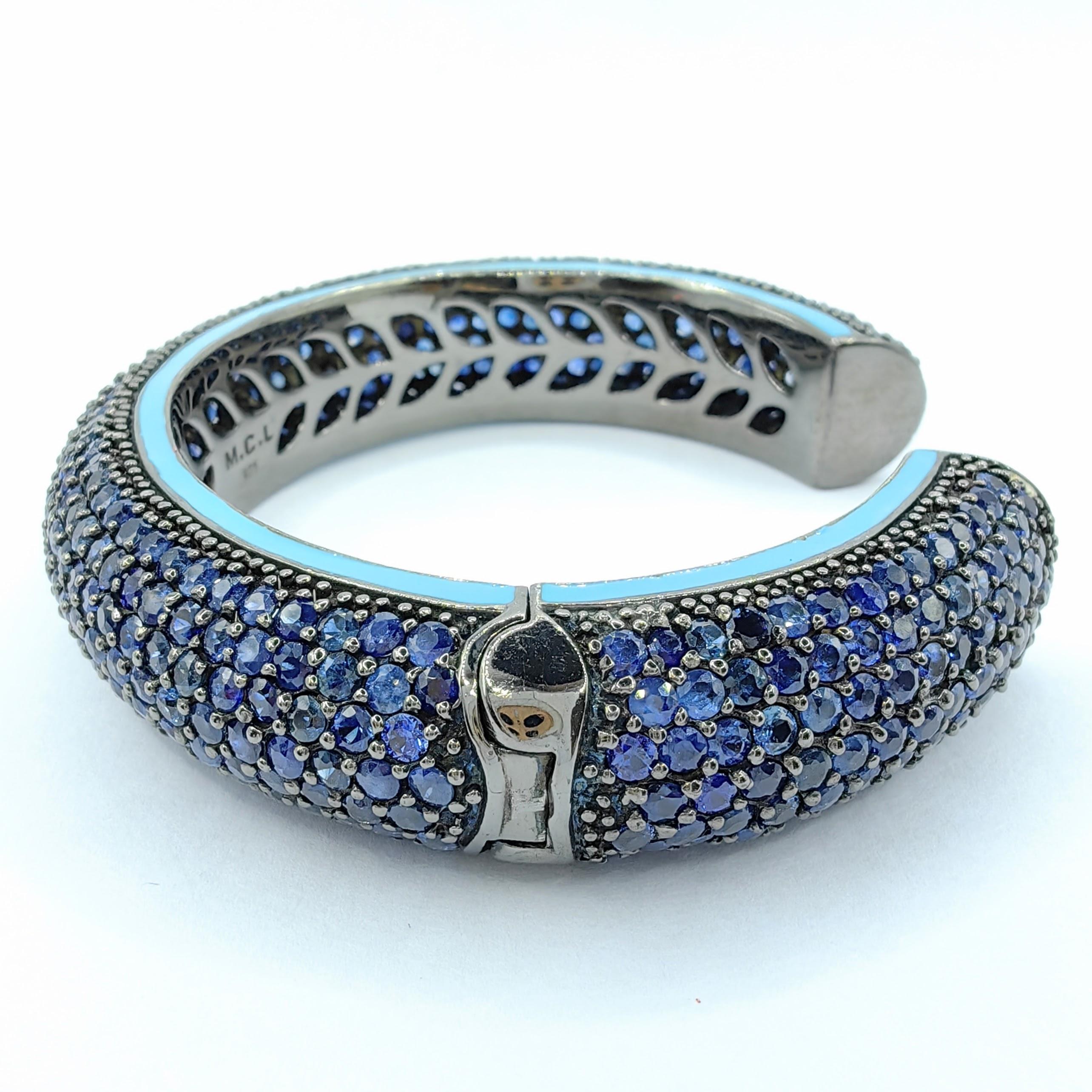 Pulsera brazalete de zafiro azul del mediodía con esmalte azul de plata de ley en Nuevo Estado en Wan Chai District, HK