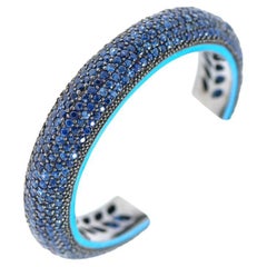 Pulsera brazalete de zafiro azul del mediodía con esmalte azul de plata de ley