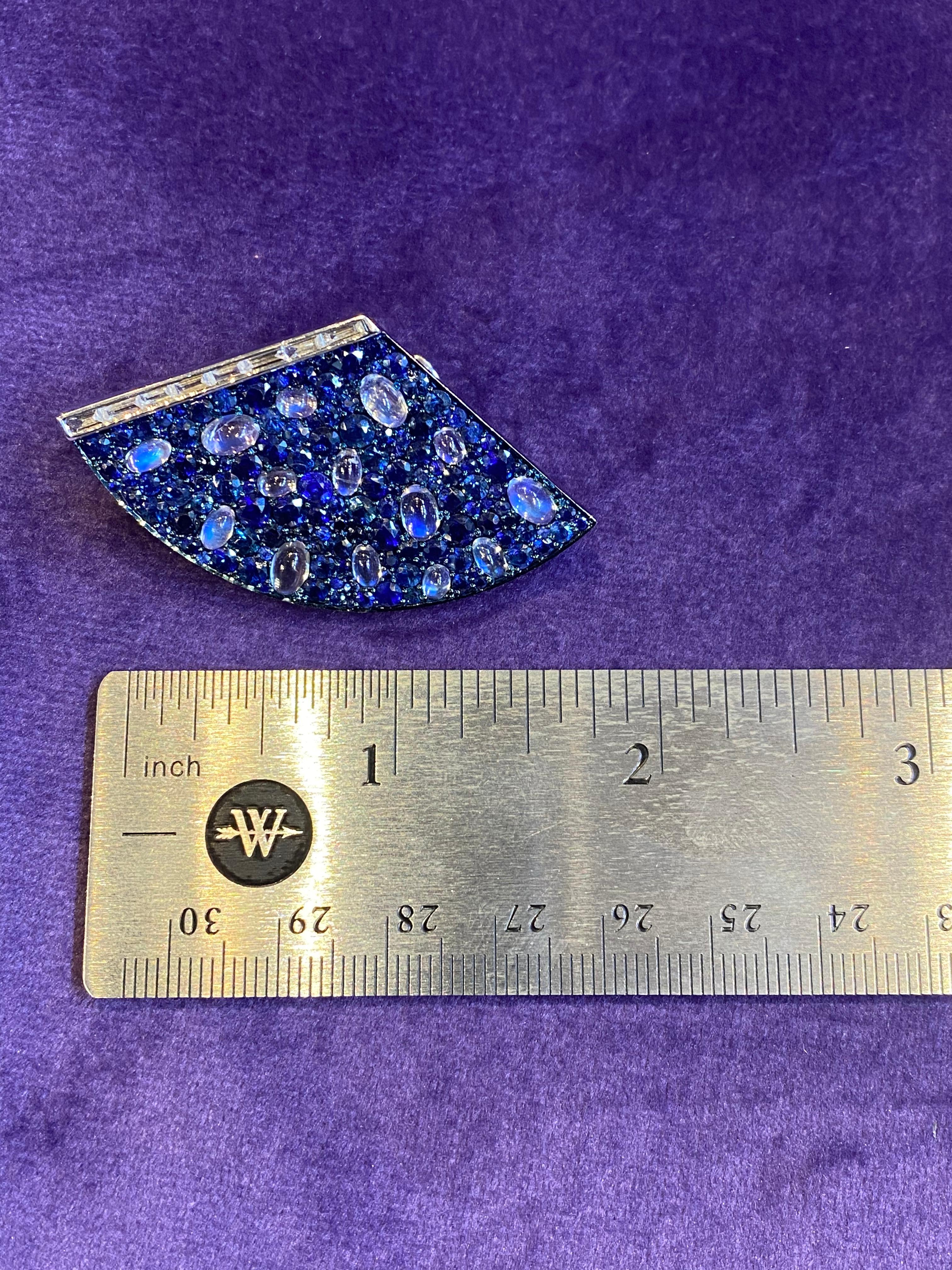 Blue Sapphire and Moonstone Diamond Earrings 3