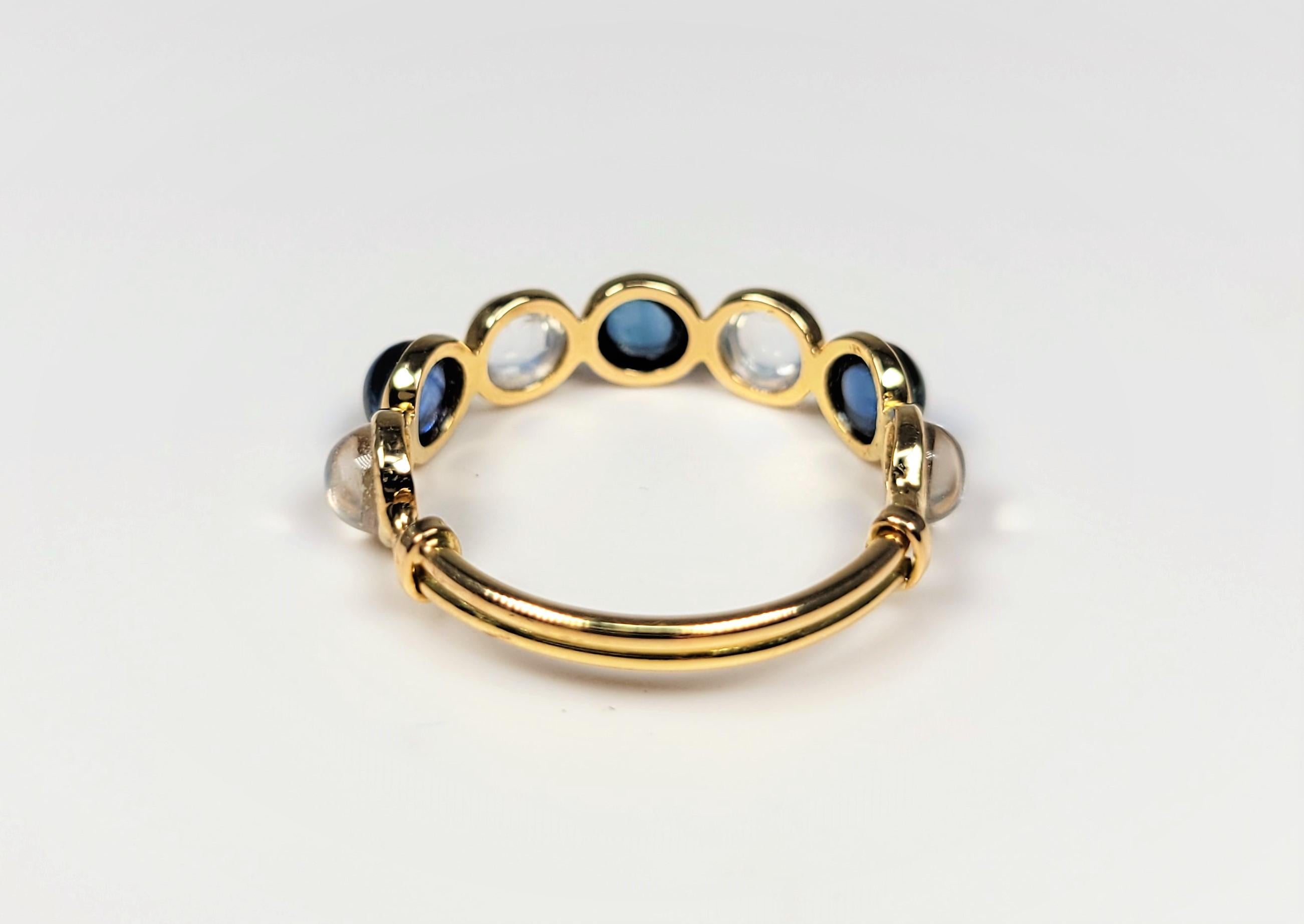 Cabochon Blue Sapphire Moonstone Yellow Gold Ring