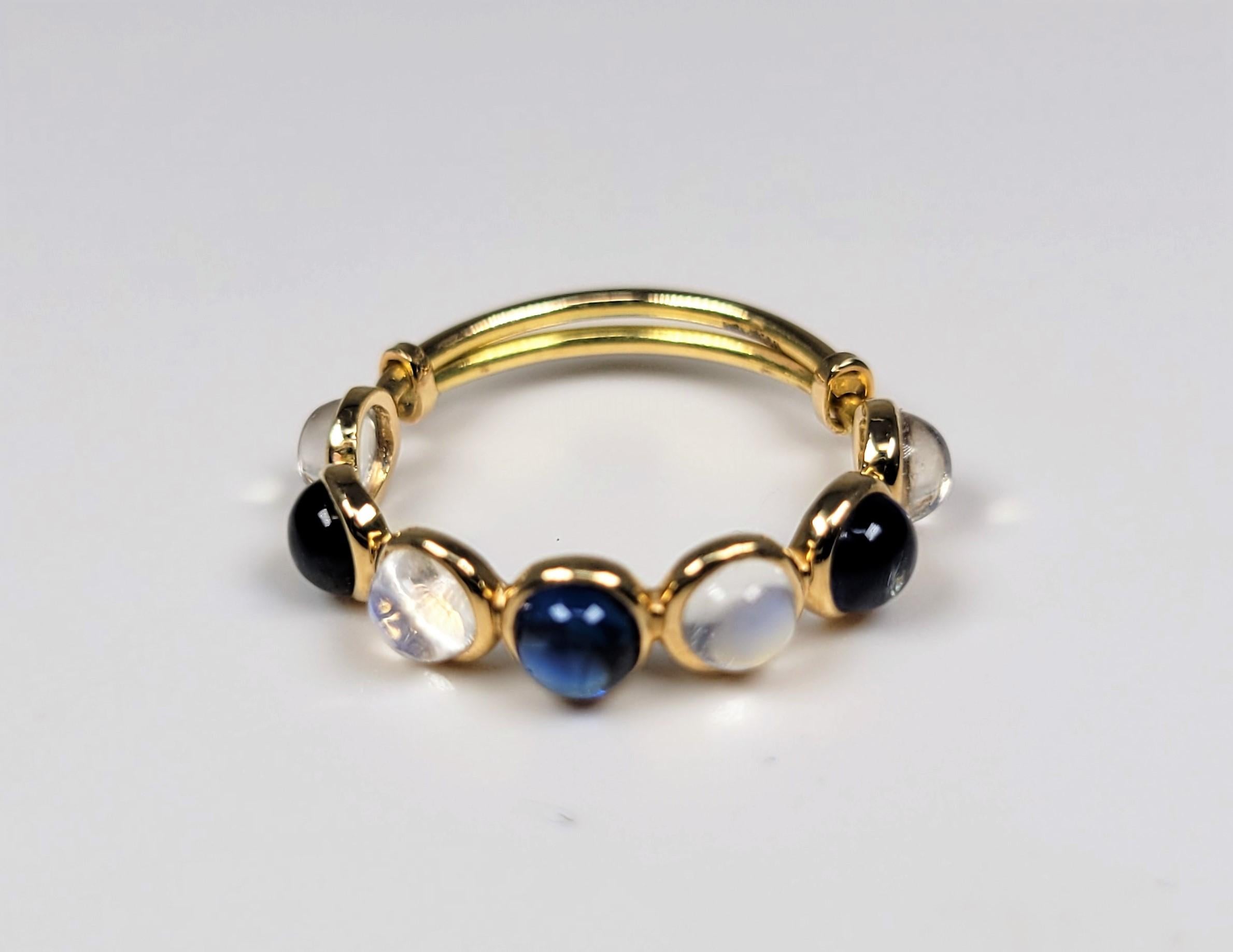 Blue Sapphire Moonstone Yellow Gold Ring 1