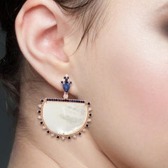 Blue Sapphire Pearl Diamond 18 Karat Gold Earrings