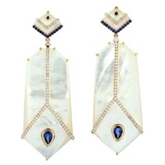 Pendientes Zafiro Azul Madreperla Diamante Oro 18 Kilates