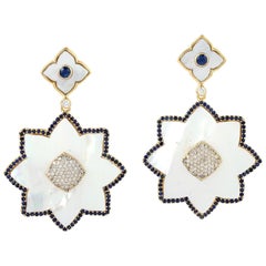 Blue Sapphire Pearl Diamond 18 Karat Gold Earrings