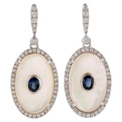 Boucles d'oreilles en or 18 carats, saphir bleu, perle et diamant