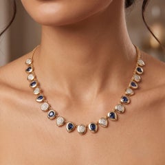 Blue Sapphire Natural Diamond 14k Gold Fine Choker Necklace Jewelry
