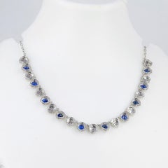 Saphir bleu Diamant naturel Or blanc 14k Collier fin Bijoux