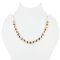 Blue Sapphire Natural Diamond 14k Gold Fine Choker Necklace Jewelry