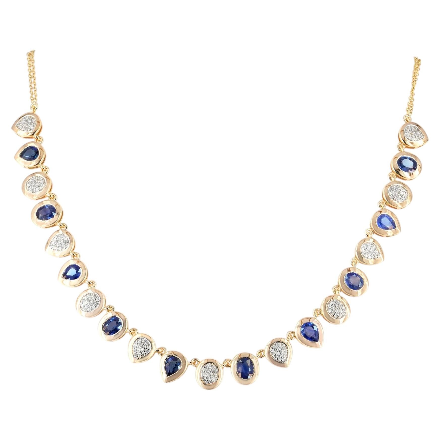 Zafiro Azul Diamante Natural Oro 14k Fino Collar Gargantilla Joyas