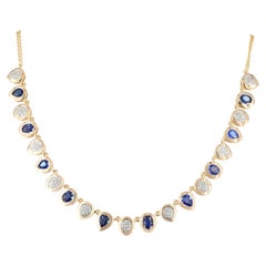 Blue Sapphire Natural Diamond 14k Gold Fine Choker Necklace Jewelry